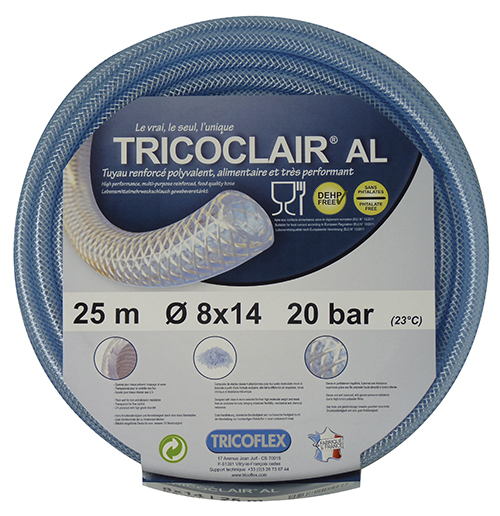 Tuyau PVC tressé FILCLAIR, TRICOCLAIR, qualité alimentaire